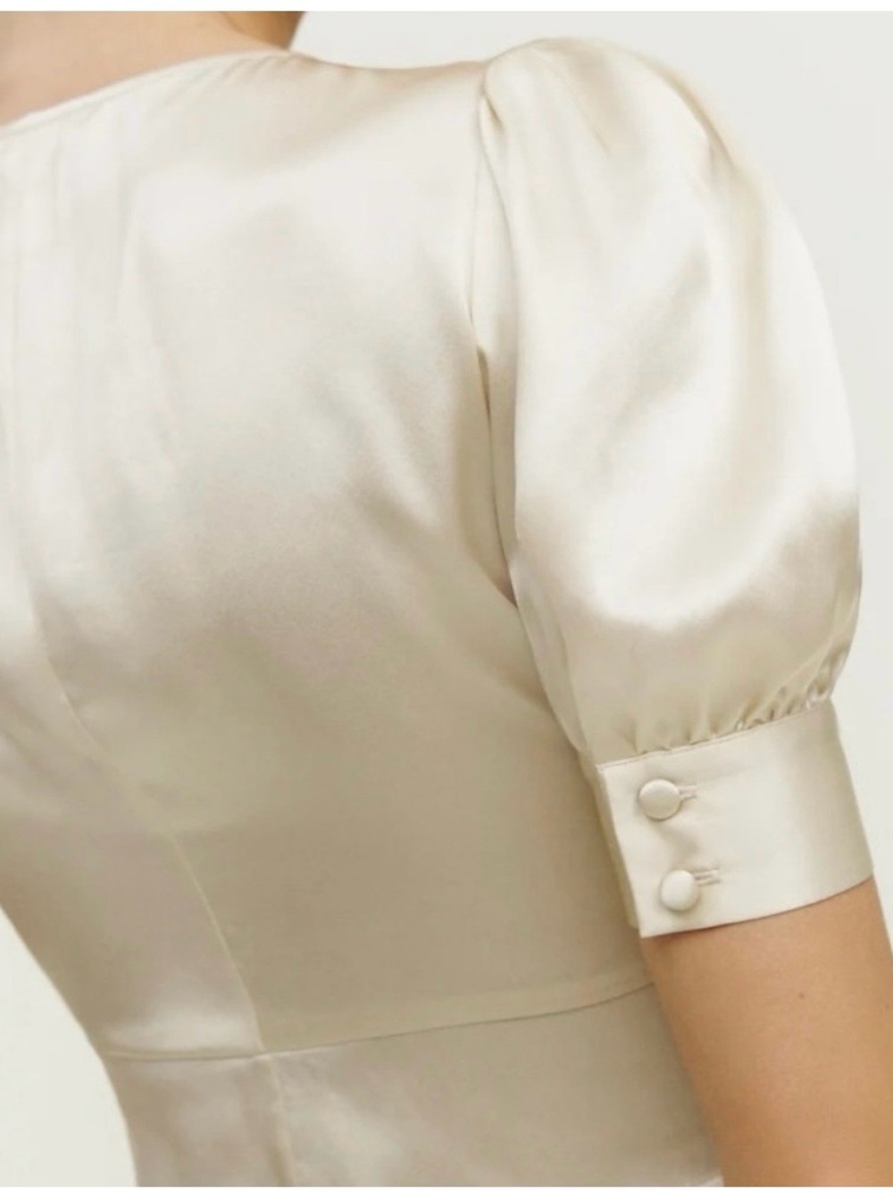 Reformation Satin V-Neck Blouse in Almond Cream - Picture 3 of 7